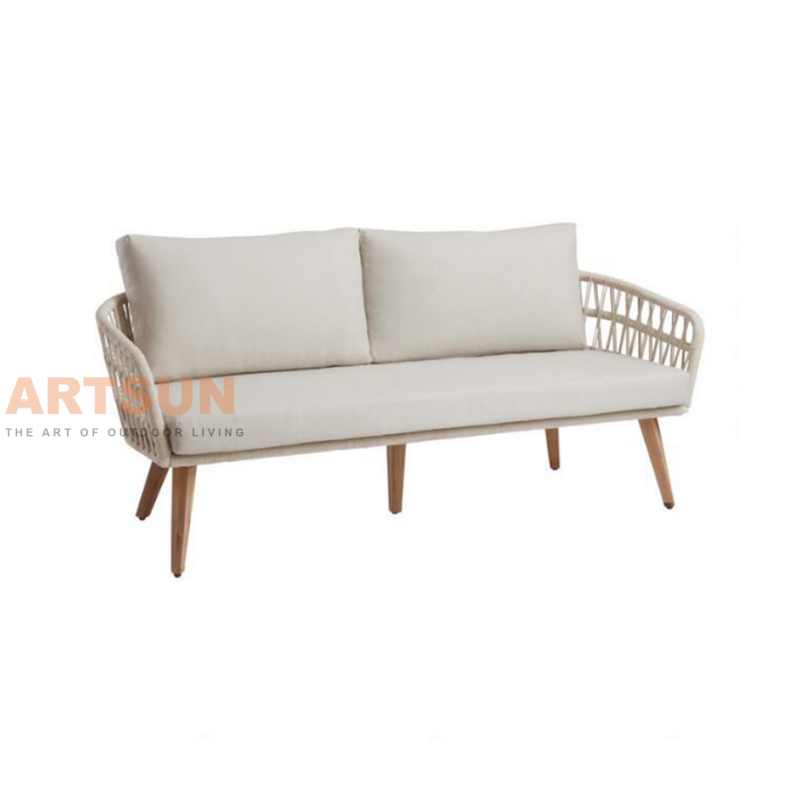 حبل المنسوجة أريكة فناء في الهواء الطلق مع طاولة خشب خشب الساج