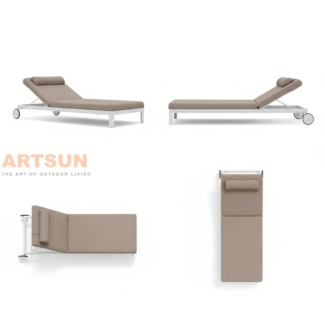 كراسي التشمس الفاخرة المصنوعة من الألومنيوم في الهواء الطلق مع وسادة