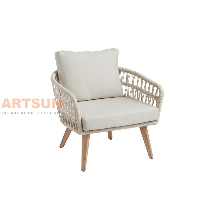 حبل المنسوجة أريكة فناء في الهواء الطلق مع طاولة خشب خشب الساج