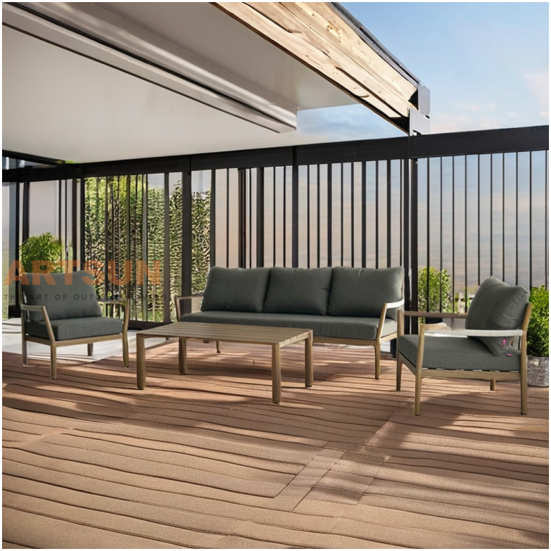 أريكة ترفيهية من خشب الساج في الهواء الطلق مع حبل منسوج لمنتجع المنتجع