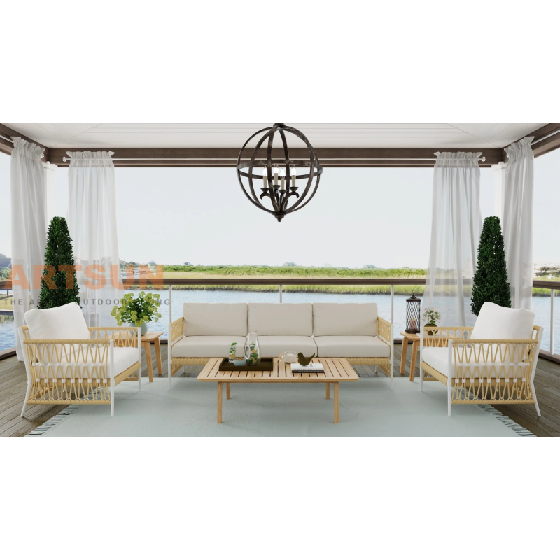 كرسي صالة في الهواء الطلق الحديثة مع نسج ووسائد حبل في جميع الأحوال الجوية