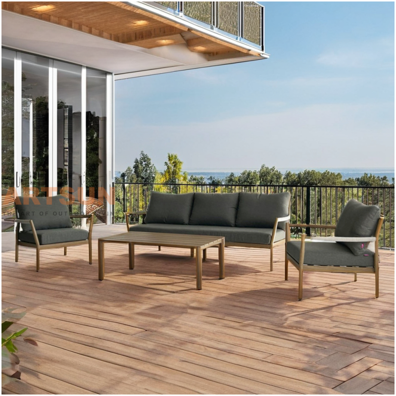 أريكة ترفيهية من خشب الساج في الهواء الطلق مع حبل منسوج لمنتجع المنتجع