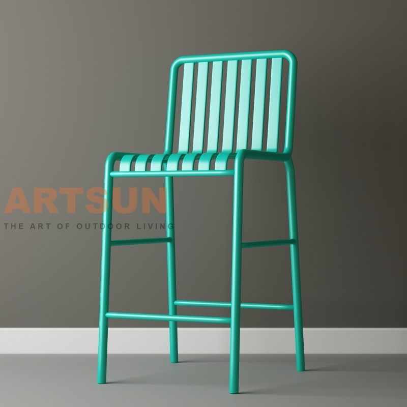 كرسي بار من الألومنيوم خارجي مع تصميم مسند ظهر شرائحي للمشاريع التجارية الحديثة في بار الفناء