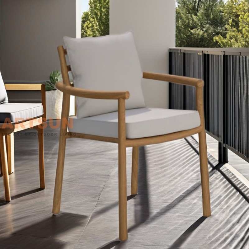 كرسي لتناول الطعام في الهواء الطلق مع إطار ووسائد من خشب الساج 