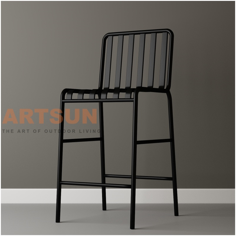 كرسي بار من الألومنيوم خارجي مع تصميم مسند ظهر شرائحي للمشاريع التجارية الحديثة في بار الفناء
