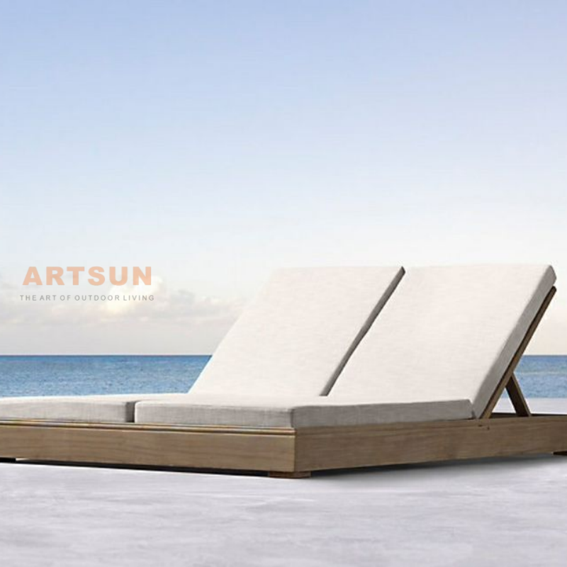 بالجملة فندق Resort Beach Teain Wood Wood Double Chaise Lounge