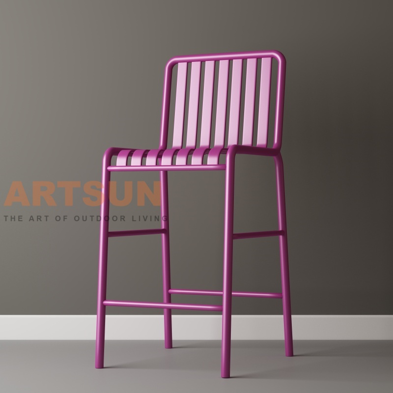 كرسي بار من الألومنيوم خارجي مع تصميم مسند ظهر شرائحي للمشاريع التجارية الحديثة في بار الفناء