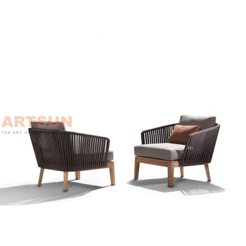 كرسي أريكة بذراعين حديث للفناء مع إطار ووسائد مقاومة للطقس