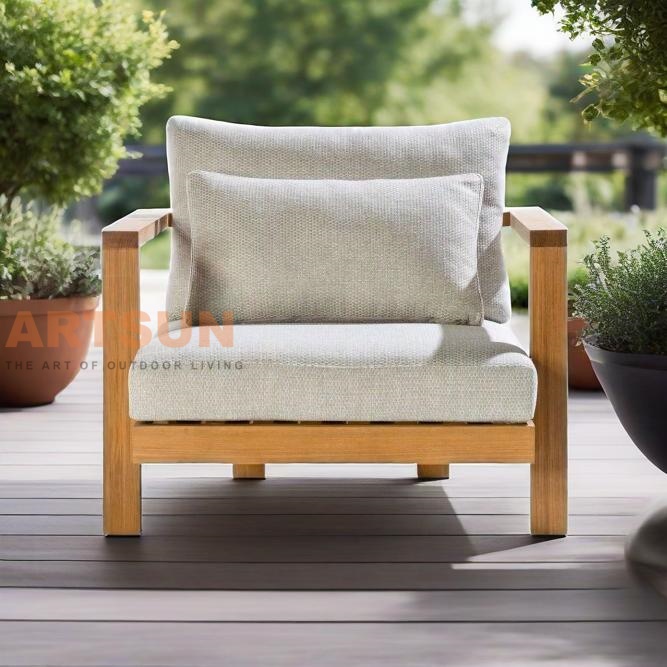 كرسي أريكة فاخر من خشب الساج في الهواء الطلق للمنتجع