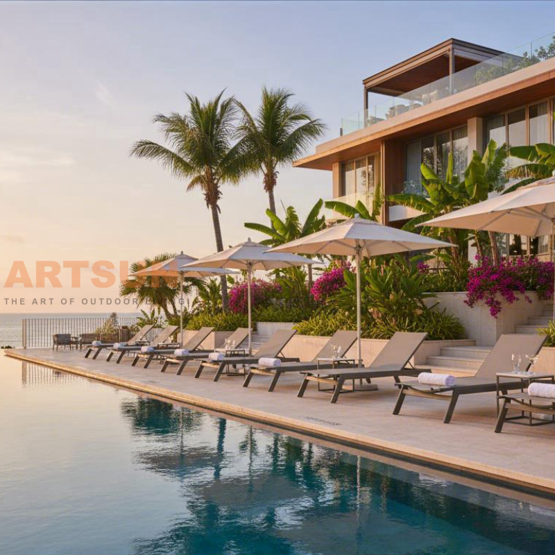 كرسي تيسلين ألومنيوم للتشمس سريع الجفاف وقابل للتنفس للفنادق والمنتجعات